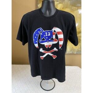 Vintage Bayside USA Made American Flag Face An Crossbones Graphic Shirt Size L